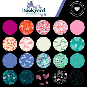 Backyard fat quarter bundle by Ruby Star Society blue aqua turquoise ultra violet pink orange green flowers botanicals butterflies foliage leaves quilt weight fabric garden 