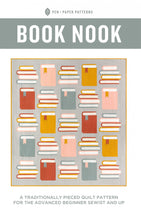 Load image into Gallery viewer, Pen Paper Book Nook Pattern traditionally pieced beginner books stacks bookmarks
