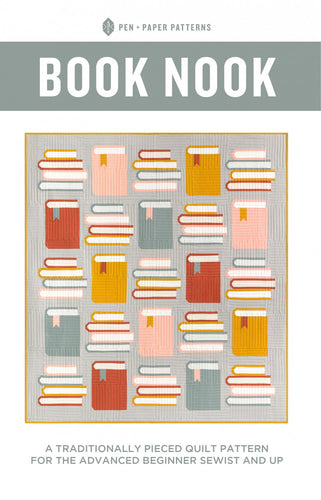 Pen Paper Book Nook Pattern traditionally pieced beginner books stacks bookmarks