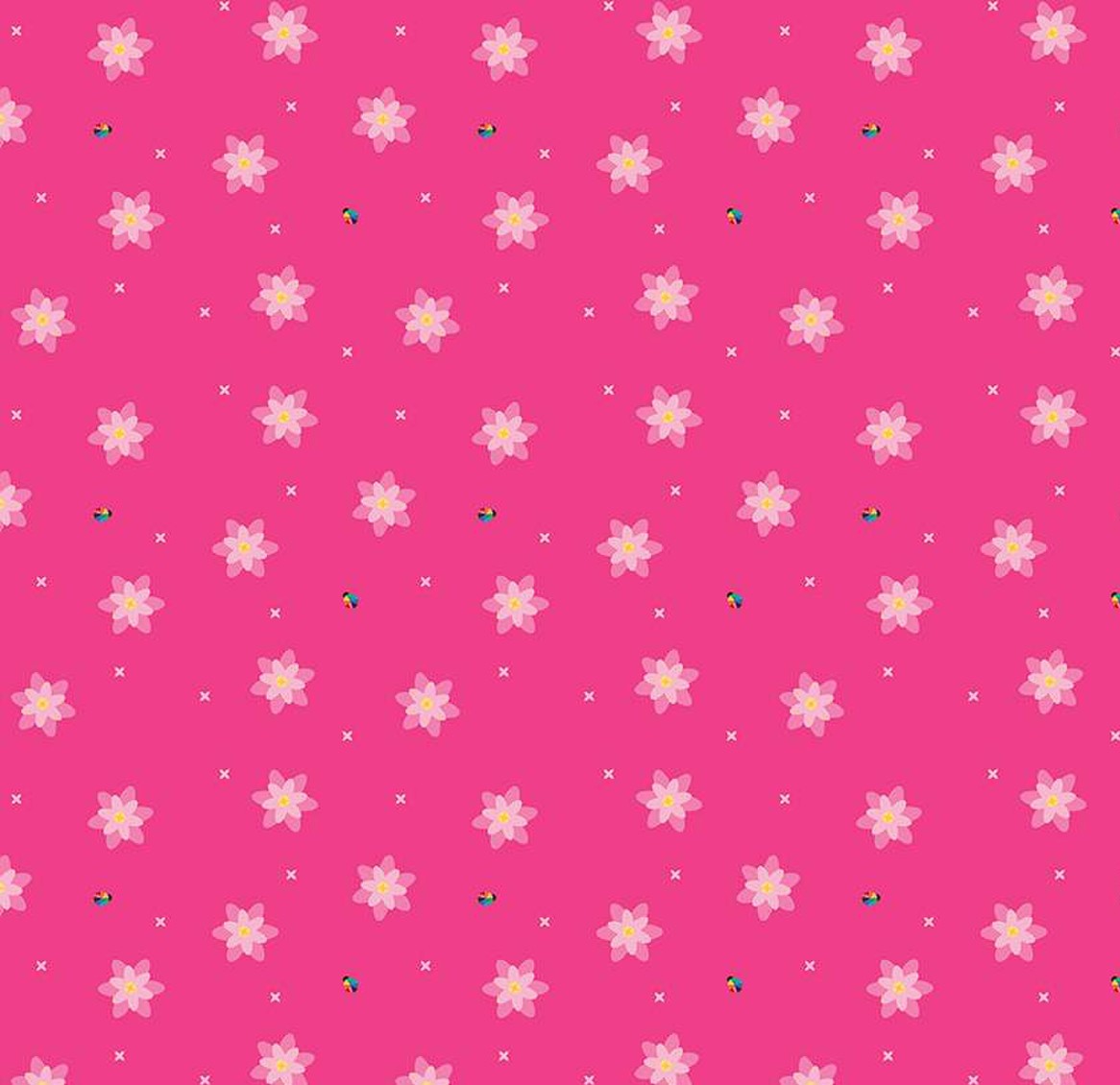 Bloom Blissful Hot Pink Kristy Lea Quiet Play Riley Blake Designs quilt cotton floral pink flowers tiny rainbow ladybugs