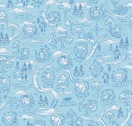 Winnie the Pooh 100 Aker Woods Map in Sky blue by Jill Howarth light blue tone on tone map background with blue cotton quilt fabric Riley Blake Designs