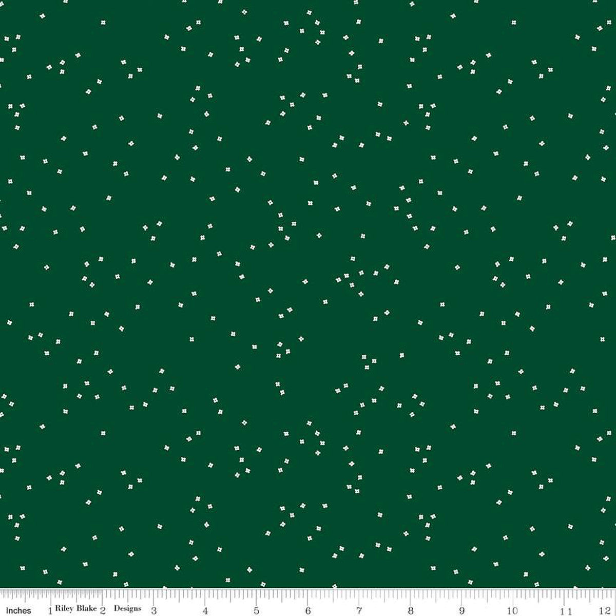Riley Blake Designs Christopher Thompson  basics blossom small white flowers non-directional scattered on Christmas green background quilt cotton