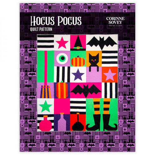 Corinne Sovey Hocus Pocus quilt pattern traditional piecing inset circles foundation paper piecing applique templates halloween witch broom bat boots potion tonic black cat