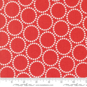 Love Letter LIzzy House Moda Fabrics quilting cotton red background with white pearl bracelet clusters 