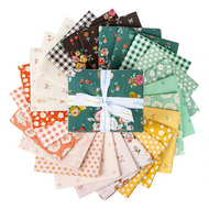 Sunsetridge fat quarter bundle by Minki Kim Riley Blake Designs floral vintage picnic check peach mint green black cotton fabric 