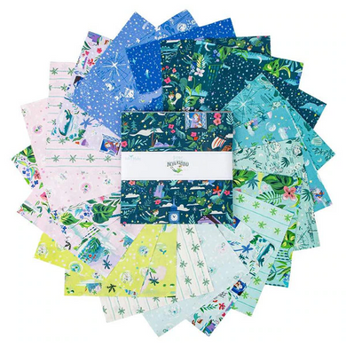 Jill Howarth Riley Blake Designs fat quarter bundle cotton fabric Never Never Land Forever Neverland Peter Pan nautical pirate ship aqua blue green yellow and pink 