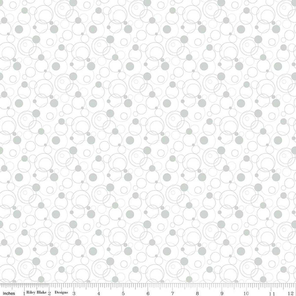 Effervescence Circles Riley Blake Designs light gray circle outlines and dots on white white quilt weight cotton 