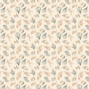 Dear Stella fabric Rae Ritchie cream background small tossed fall colored floral flowers gold green beige quilt weight cotton