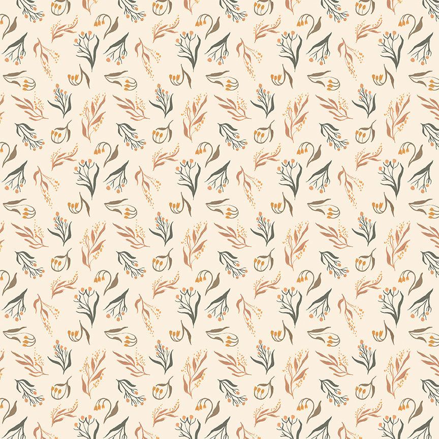 Dear Stella fabric Rae Ritchie cream background small tossed fall colored floral flowers gold green beige quilt weight cotton