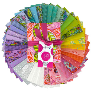 Tula Pink Full Moon Forest II Freespirit cotton quilt bag garment fabric fat quarter bundle 40 prints true colors animals interpretive bright colors lime green lavender peachy orange buttercup yellow gray and white tone on tone