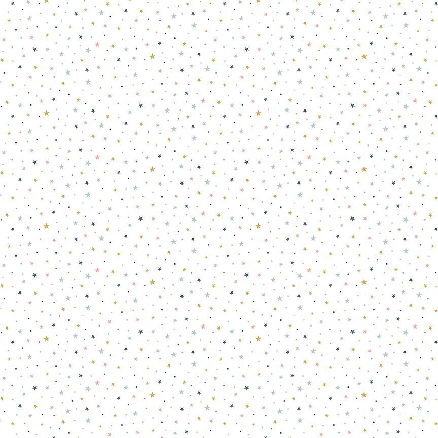 Timeless Treasures novelty print Stars and tiny dots tossed background print mini stars and dots in pale blue gold pink charcoal densely clustered on white background cotton quilt weight fabric 