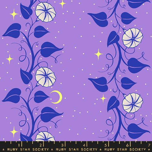 Ruby Star Society Sara Watts Moda Fabric cotton quilt bag garment Moon Vines amethyst purple royal blue white morning glory yellow stars vines in rows
