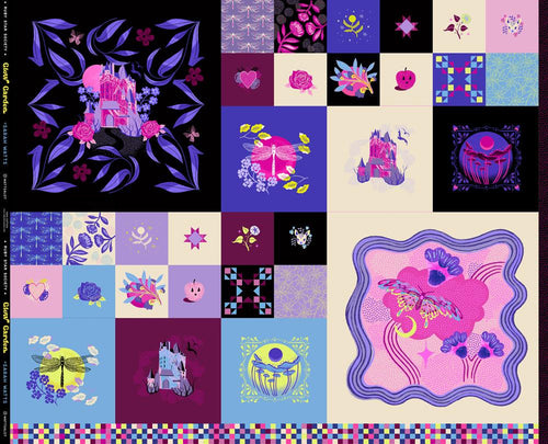 Ruby Star Society Sara Watts Moda Fabric cotton quilt bag garment Fairytale panel haunted castle bright pink purple burgandy yellow 