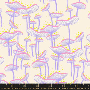 Ruby Star Society Sara Watts Moda Fabric cotton quilt bag garment glow garden fungi natural background lavender pink morelli 