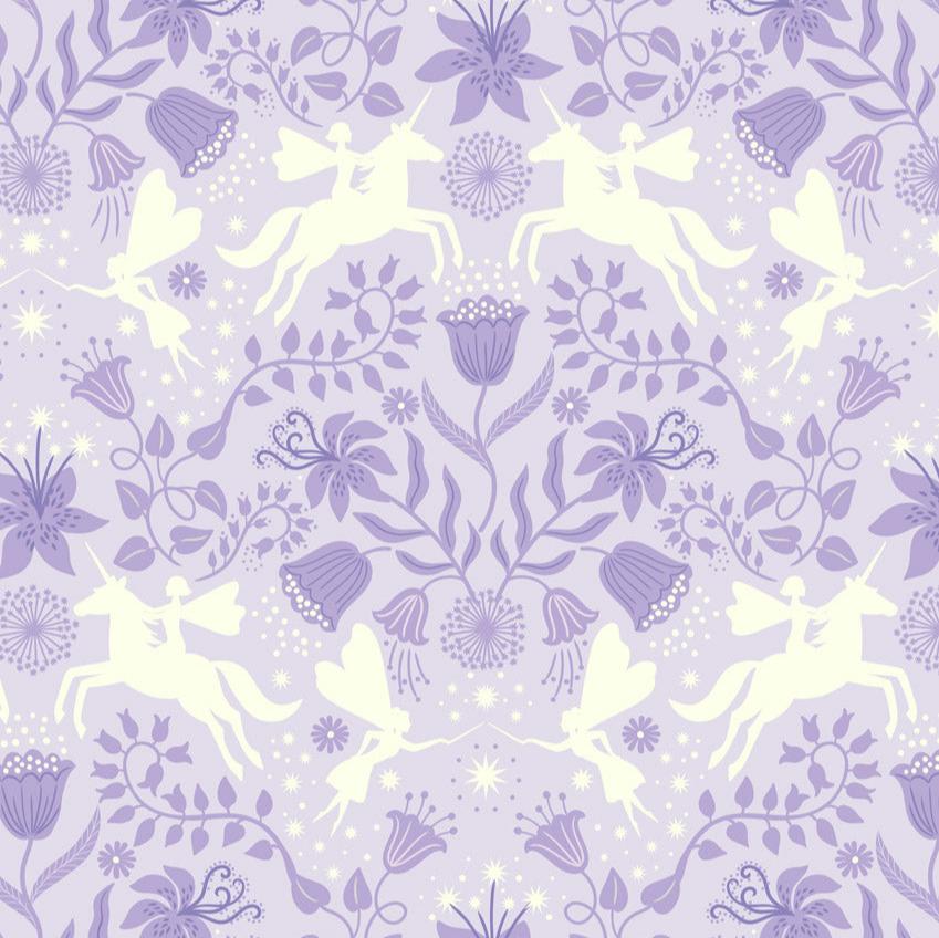 Glow Fairies Lewis and Irene Fabrics tone on tone white glow in the dark fairies on light dusk lilac lavender background quilt weight bags