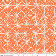 Hey Pumpkin My Minds Eye Riley Blake Designs Fabric Halloween cotton quilt bag garment orange background with white spiderwebs set in grids
