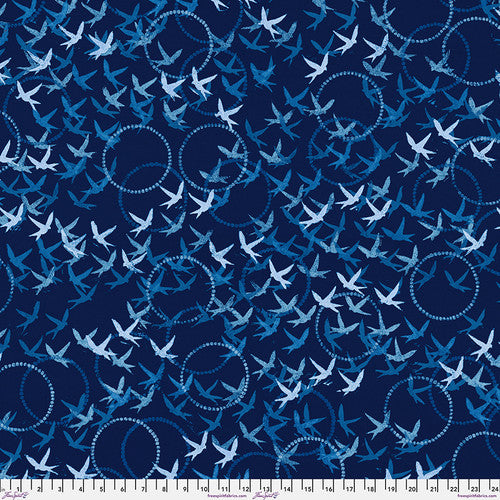 Valori Wells Freespirit Fabrics cotton quilting bags garments Feathers scattered in Indigo blue