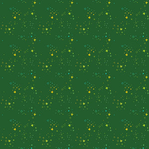 Kitty Litter by Dear Stella basic scattered tiny cat heads dots catnip green with yellow