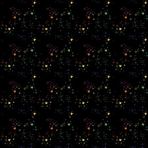 Kitty Litter by Dear Stella basic scattered tiny cat heads dots laser black with rainbow colors