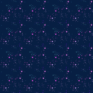 Kitty Litter by Dear Stella basic scattered tiny cat heads dots space navy blue hot pink magenta purple aqua