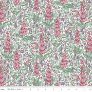 LIberty Postcards from the Highlands Mull Foxgloves A harebells crocosmia bog myrtle glorious soft pink green lavender bees densely clustered riley blake designs quilting Lasenbycotton