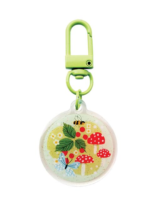 Lizzy House Glitter Enamel zipper charm tiny meadow red white mushrooms blue butterfly bee berries lime green clasp