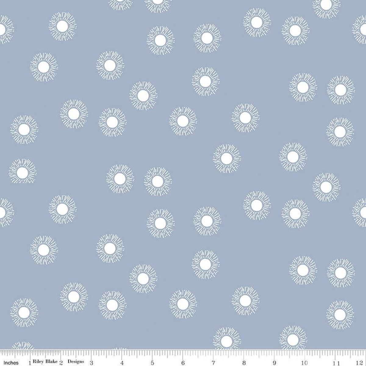 Moonchild Constellations Sunrise Fog scattered white radiant suns on soft blue background sky quilt weight cotton