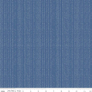 Moonchild Signals in Denim in dashed stripes  lines in white on denim blue background cosmic quilt weight cotton