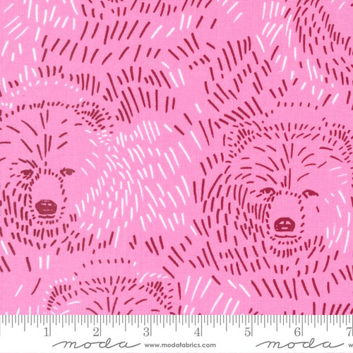 Marigold by Aneela Hoey Moda Fabrics bright deep pink rose background light and dark shades of pink line drawings of bears quilt weight cotton 