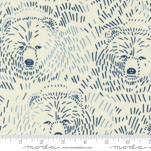 Marigold by Aneela Hoey Moda Fabrics Stone Cream background light and dark navy shades of blue line drawings of bears quilt weight cotton 