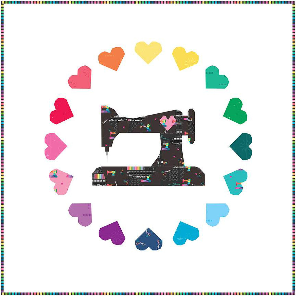 Kristy Lea Quiet Play Just Sew Quilt Pattern wall hanging rainbow hearts sewing machine foundation paper piecing quilters sewers 