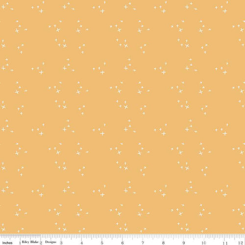 Pumpkin Spice Sparkle Simple Simon & Co Riley Blake Designs fabric gold golden colored background various sized tiny cross stars quilting cotton for quilts bags garments