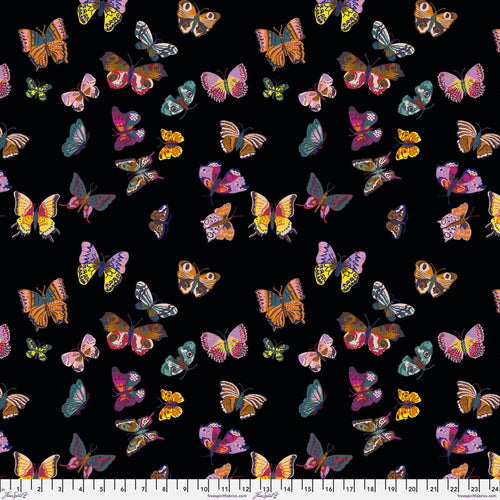 Nathalie Lete for Anna Maria Horner conservatory Freespirit fabrics A Spring in Paris black various sized butterflies pink lavender green gold orange yellow quilt weight cotton bags clothing quilting