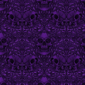 Mystic Moonlight Rachel Hauer Freespirit Fabrics Skull Damask Purple cotton quilt fabric tone on tone skulls in fleur de lis 