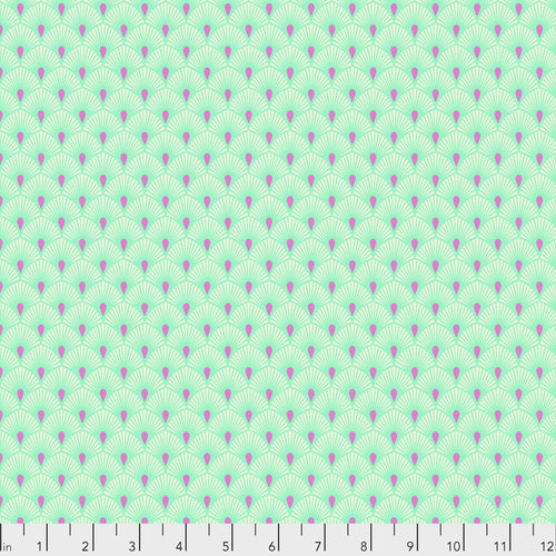 Tula Pink Pinkerville 2019 Freespirit Fat Quarter clamshell aqua blue with hot pink accent out of print hard to find cotton quilt fabric