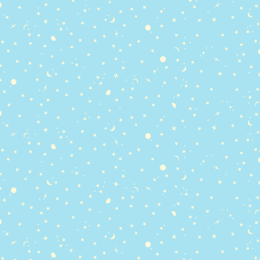 Tula Pink Full Moon Forest II Freespirit cotton quilt bag garment fabric true colors space sprinkles waterfall blue aqua creamy yellow scattered stars and moons 