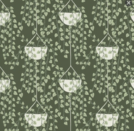 Cloud 9 organic fabric overflow planted hanging plant Pothos dark green background sage green leaves cotton quilting garments bags 