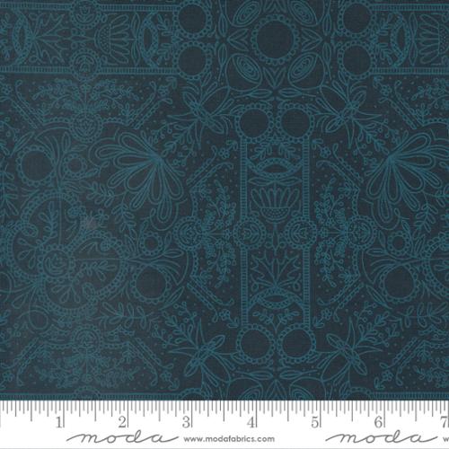Quaint Cottage Main Print in Lake Blue scrollwork fancy black green teal quilt weight cotton quilting bags garments