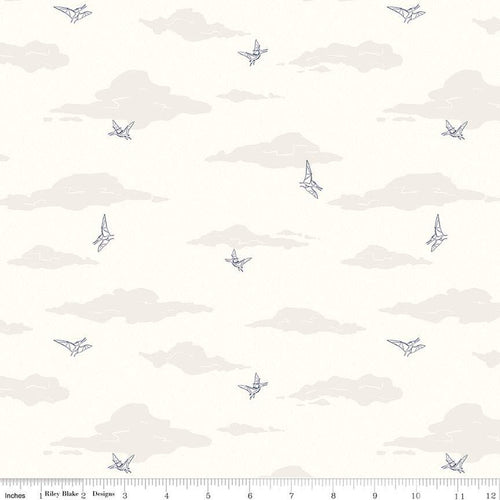 Cretaceous Pterodactyl Clouds Cream small flying pterodactyls tone on tone clouds Amanda Niederhauser Riley Blake Designs low volume quilt weight cotton