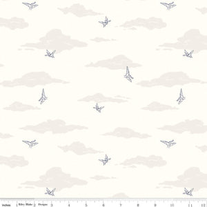 Cretaceous Pterodactyl Clouds Cream small flying pterodactyls tone on tone clouds Amanda Niederhauser Riley Blake Designs low volume quilt weight cotton
