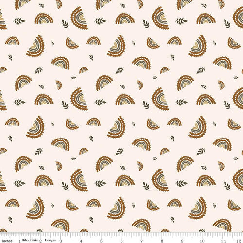 Round the Mountain Railroad Cream Riley Blake Designs outdoorsy earthy rainbow traintracks on creamby Casey Cometti Quilt weight quality cotton fabric