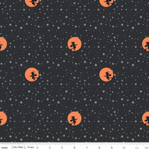 Spooky Schoolhouse Starry Night in Charcoal by Melissa Mortenson for Riley Blake Designs
