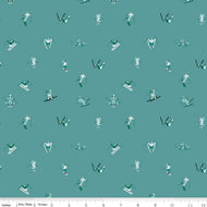 Riley Blake Designs cotton fabric Ski Hill by Corinne Wells teal background tone on tone skiers tossed print winter Christmas holiday cotton fabric quilting cabin
