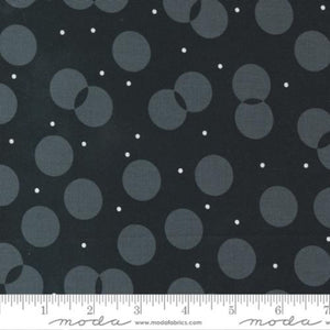 Sweet and Plenty Basics by Me and My Sisters Design charcoal background with larger interconnected dots in light gray grey and small white floating dots quilt weight quality fabric 