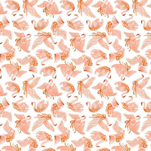 Rae Ritchie Dear Stella Designs Fabrics Swan Song cotton quilt bag garment fabric pink SWANS CYGNETS densely clusted on white background rusty orange bow tied on neck