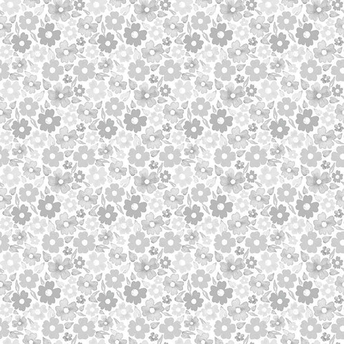 Dear Stella low volume flowers floral various sized flowers in shades of grey gray on white background basics cotton quilt fabric bags