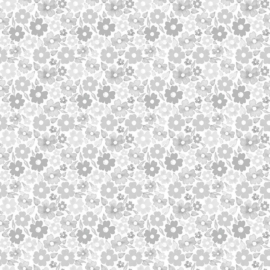 Dear Stella low volume flowers floral various sized flowers in shades of grey gray on white background basics cotton quilt fabric bags