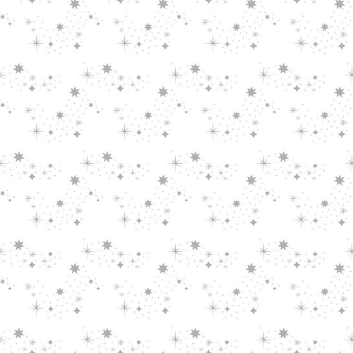 Dear Stella Star Spray low volume medium gray various sized and shaped stars scattered diagonally across white background quilt weight cotton quilting bags sewing