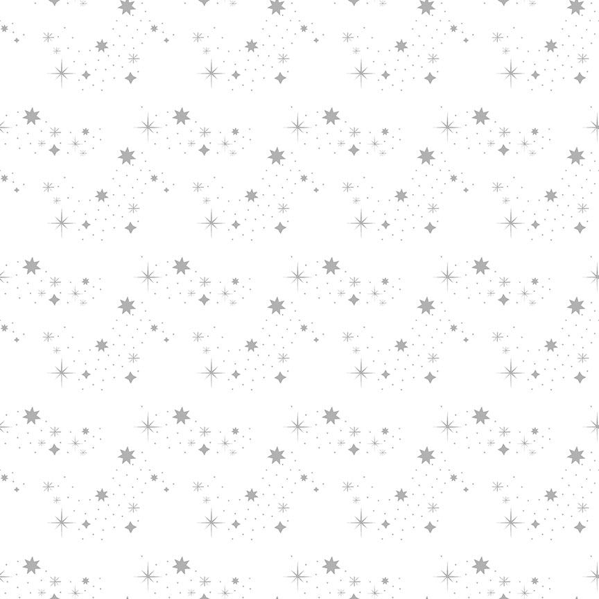 Dear Stella Star Spray low volume medium gray various sized and shaped stars scattered diagonally across white background quilt weight cotton quilting bags sewing