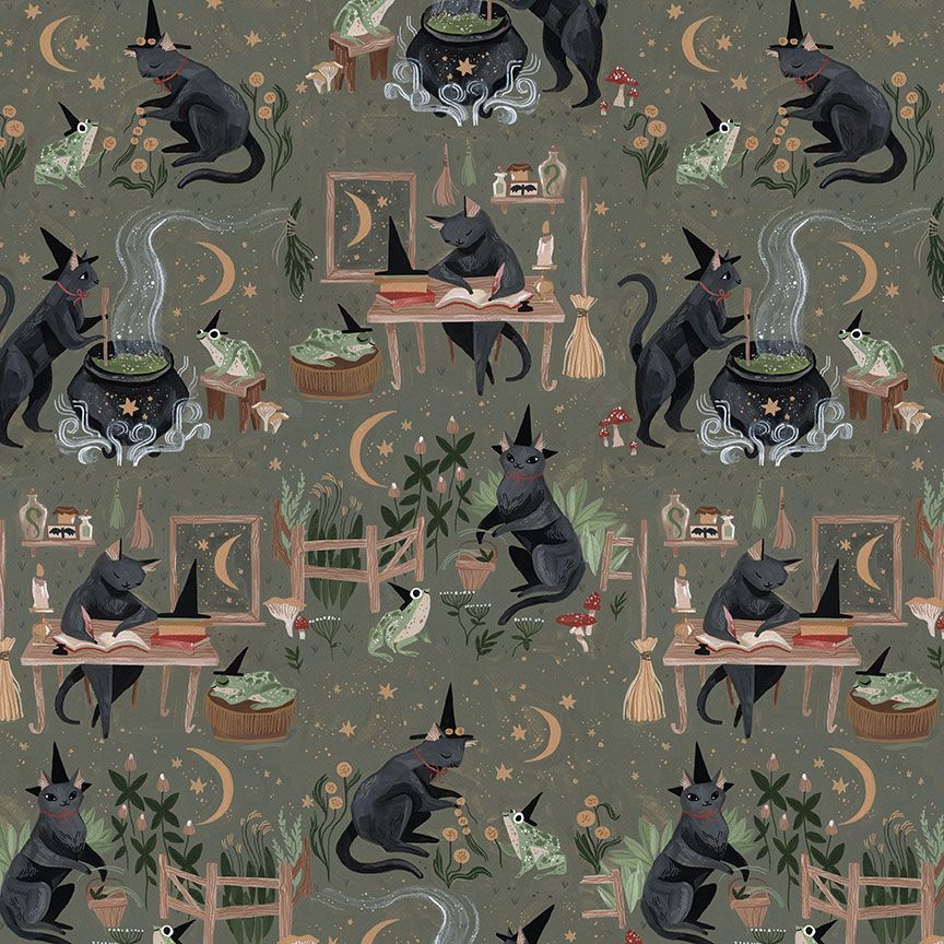 Goblincore Kitty Witch in Cypress by Rae Ritchie for Dear Stella